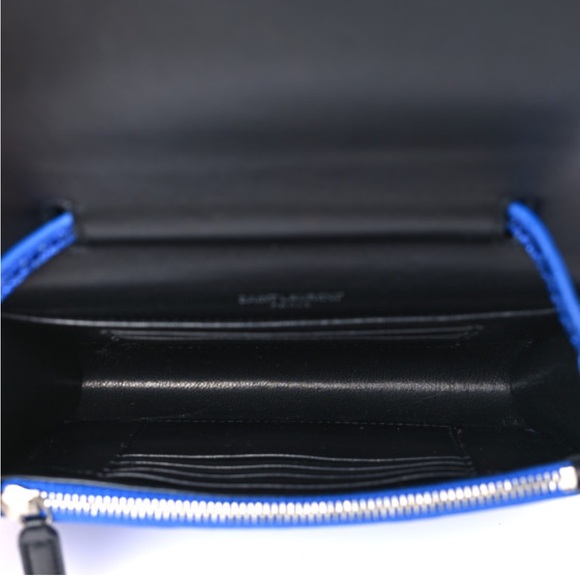 YSL crossbody Metallic Ayers Monogram Toy Kate Strap Wallet Blue Black - Picture 4 of 6